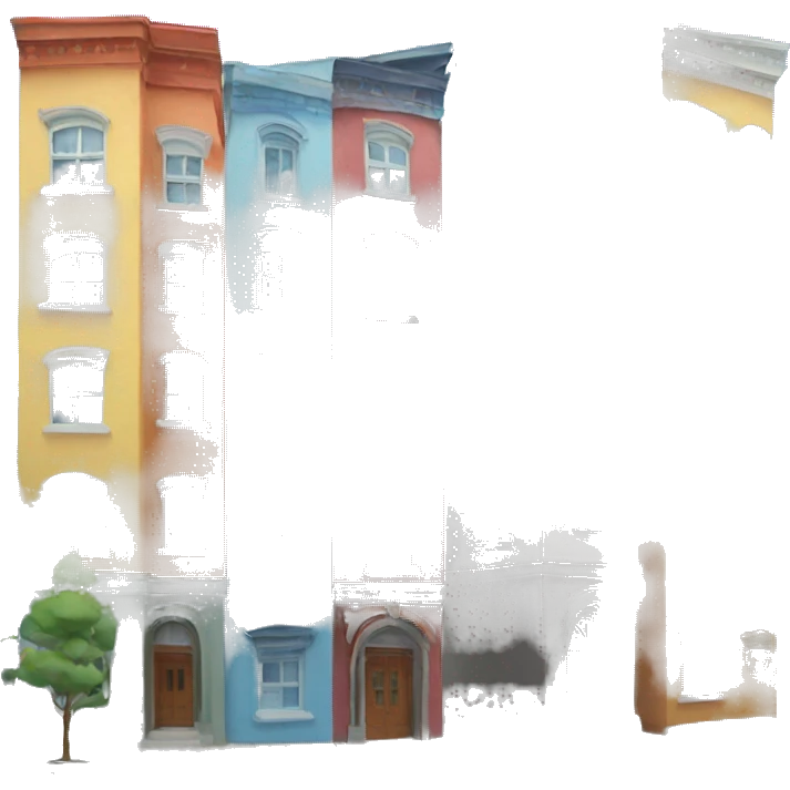  colorful buildings leading to a blue sky emoji