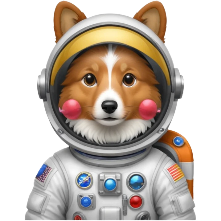 realistic shetland sheepdog tricolor in a space suit without flags emoji