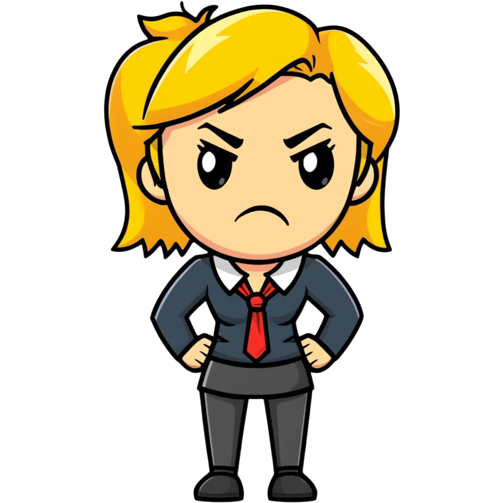 angry blonde female teacher full body without glasses, very blonde hair emoji