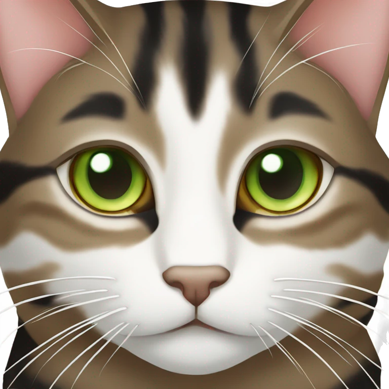 Brown, black, and white tabby cat with green eyes emoji