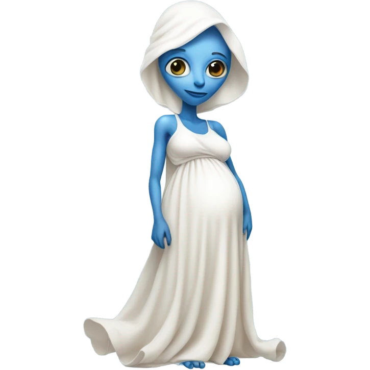 Pregnant blue alien woman, full body, on white dress emoji