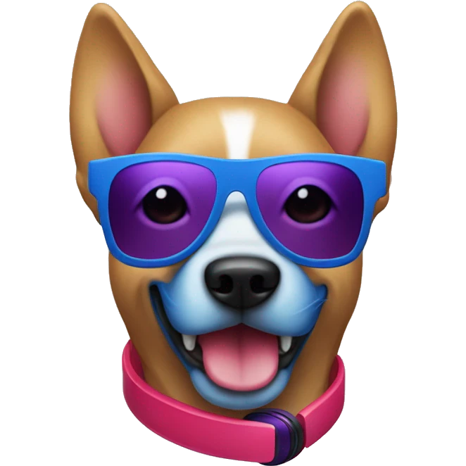 Blue dog with purple headphones and red sunglasses  emoji