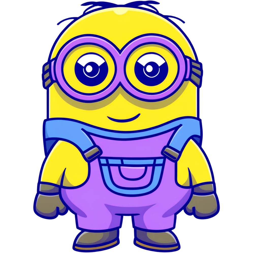 yellow minion with one eye, goggles, blue overalls emoji