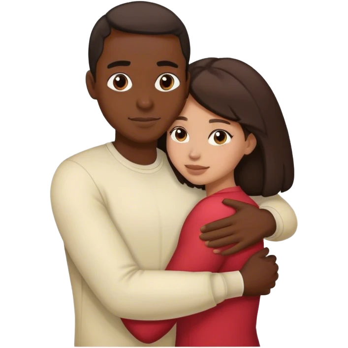 Black man hugging brunette woman emoji
