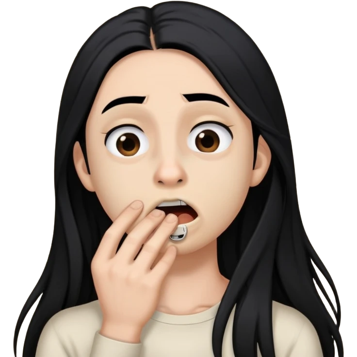 person choking themselves with black long hair and black nose ring  emoji