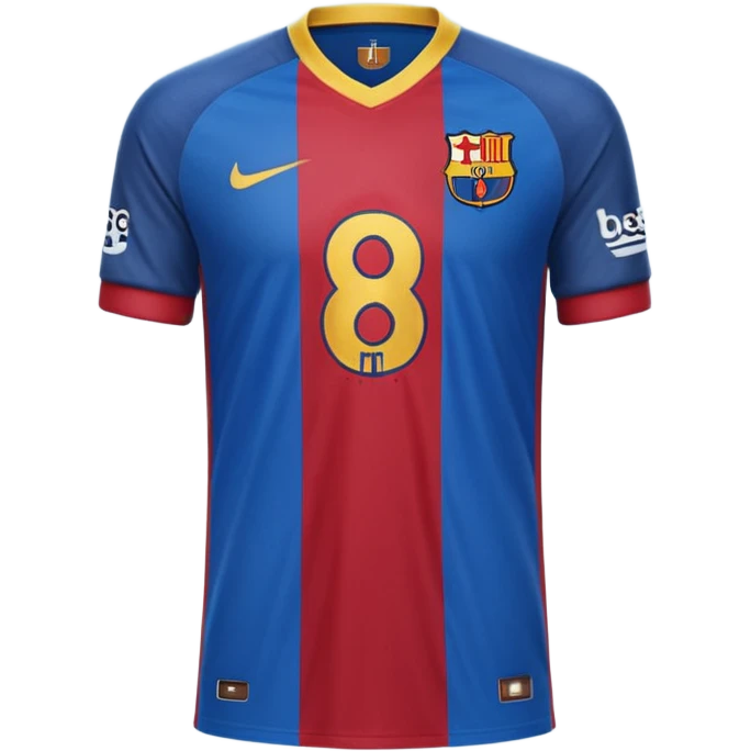buat custom barcelona custom warna barcelona dan hanya baju hanya bajunya saja dan menghadap belakang nama chessy dan nomor punggung 8 menghadap belakang menghadap belakang emoji