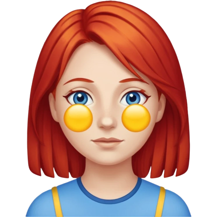 wendy thomas  the clown from gta rp nopixel she has a blue sun on her right eye with three yellow lines below her right eye and bove her left eye. she has bright red hair and light blue eyes emoji