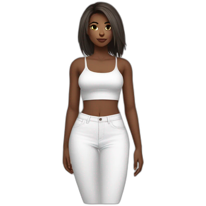 Toned full woman body white mini short crop top big bust straight hair small sexy face emoji