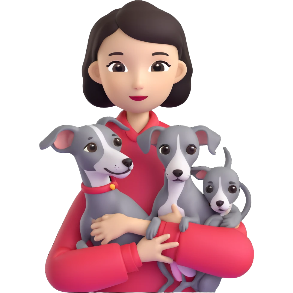 Chinese girl holding all grey Italian greyhound emoji