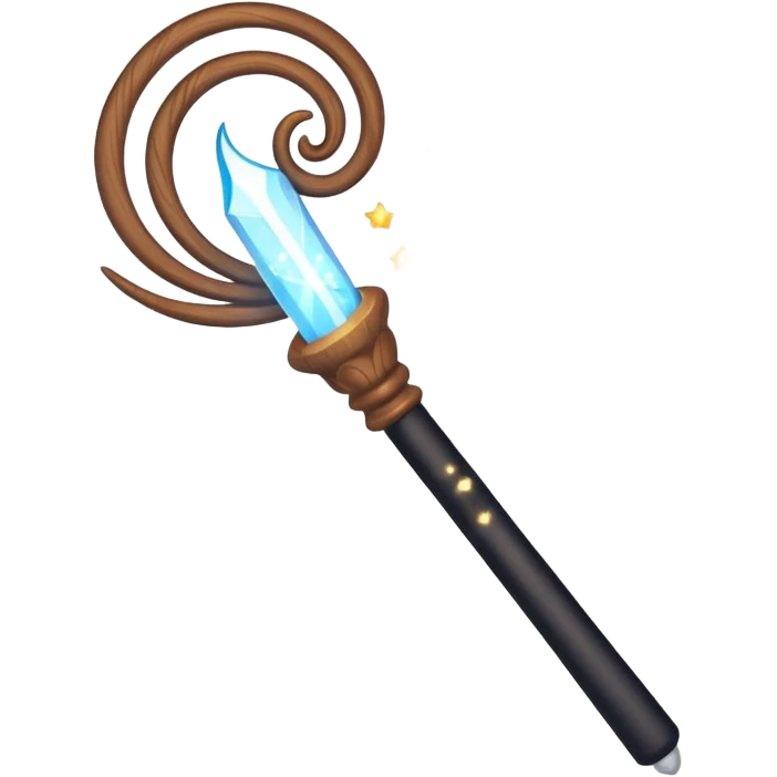 Wand – Wooden stick with glowing tip, sparkles of magic around it emoji