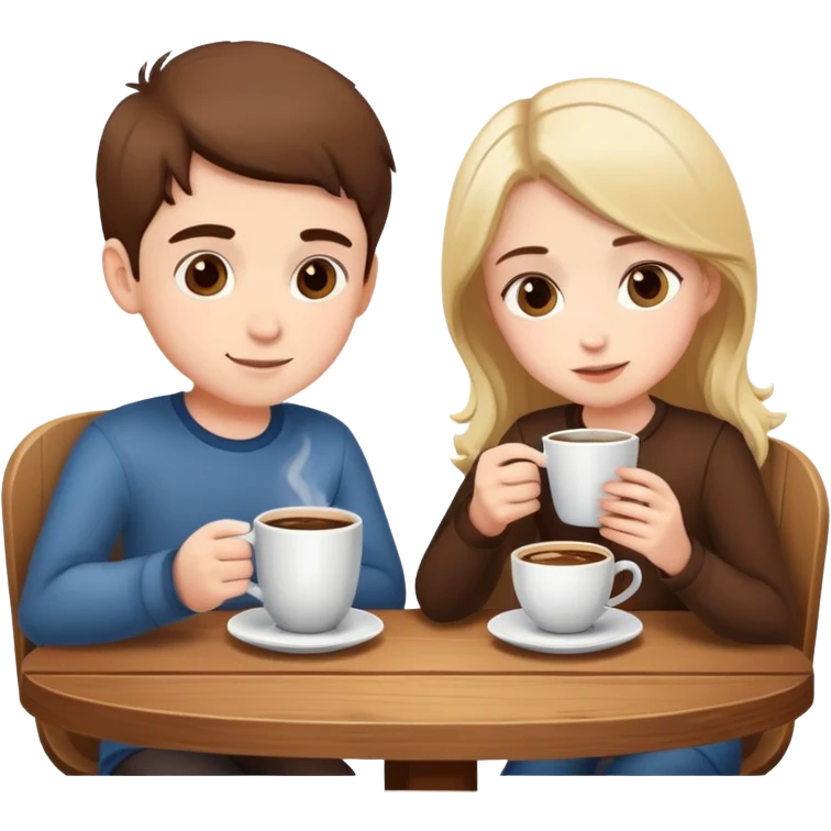 boy and girl sitting at a table sipping coffee emoji