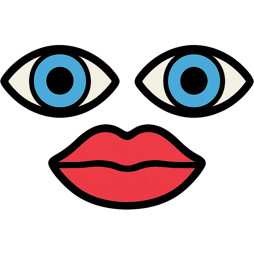 A symmetrical face with two large eyes and a pair of lips in the middle, arranged in a row (👁️👄👁️) emoji