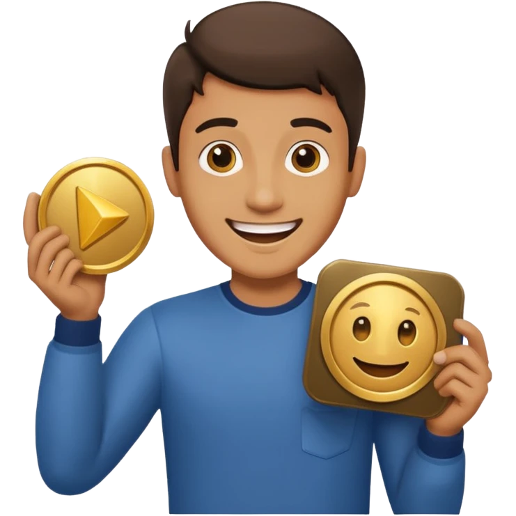a happy man holding youtube golden play button emoji