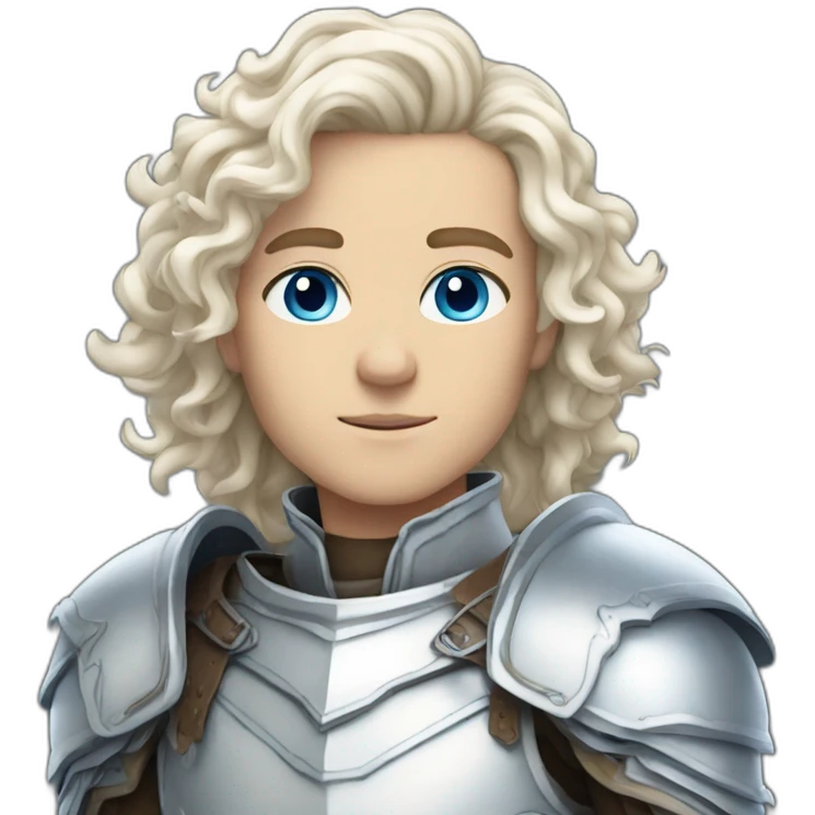 white androgynous guy white long curly hair armor blue eyes emoji