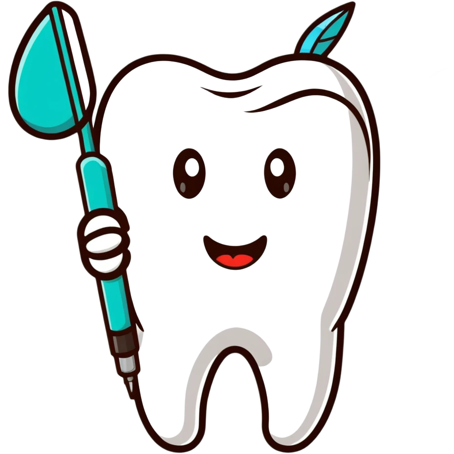 tooth with a small drill and dental mirror, representing root canal treatment emoji