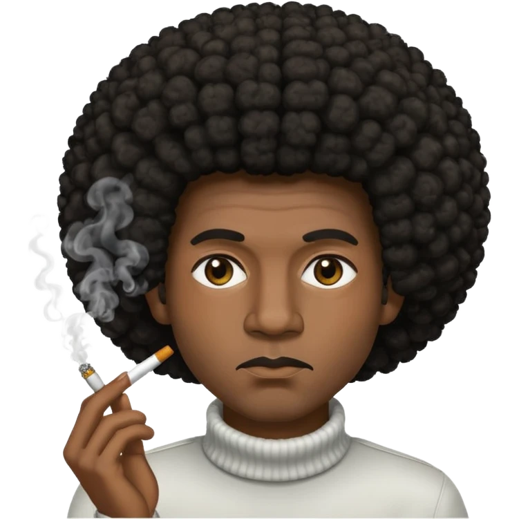 A black man with an afro, narrowed eyes who smockes emoji