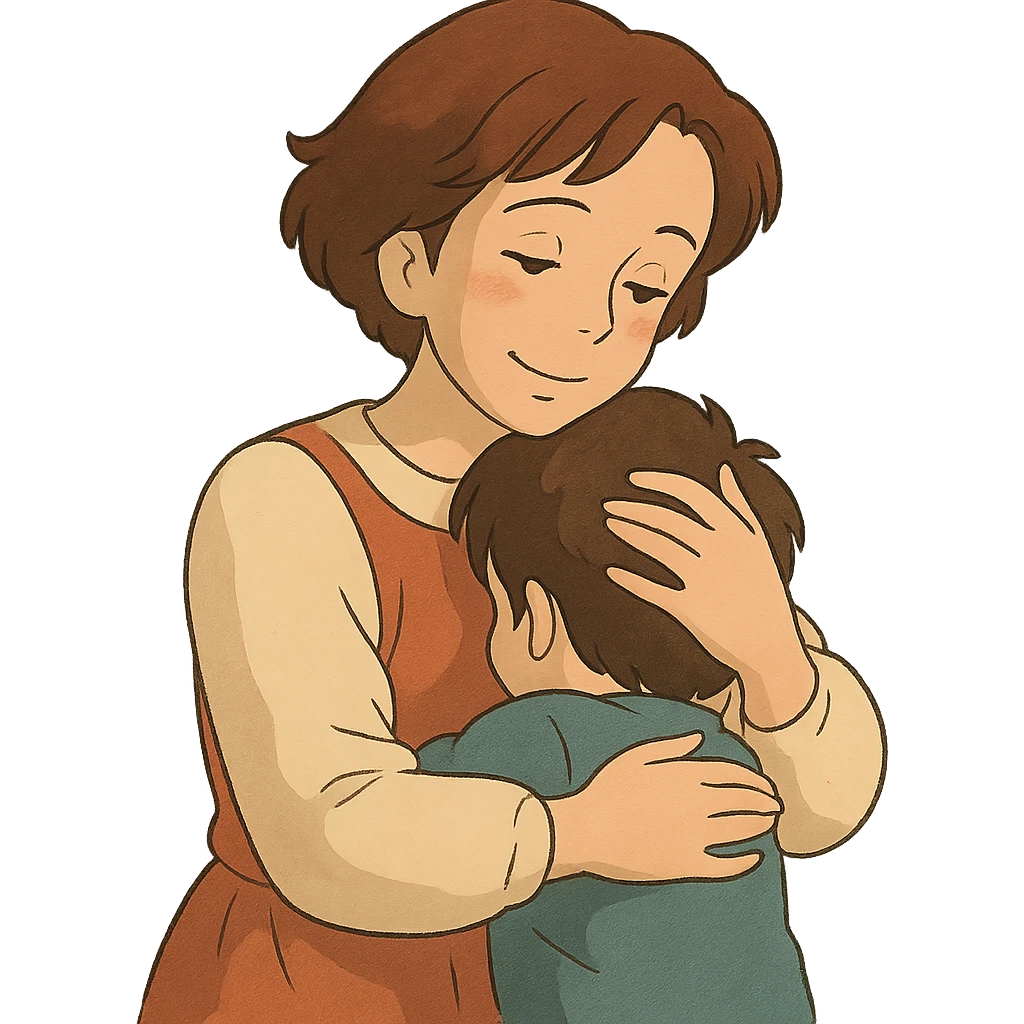 ghibli style illustration of a caring mom emoji