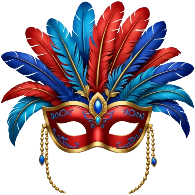 masquerade mask with red and blue feathers emoji
