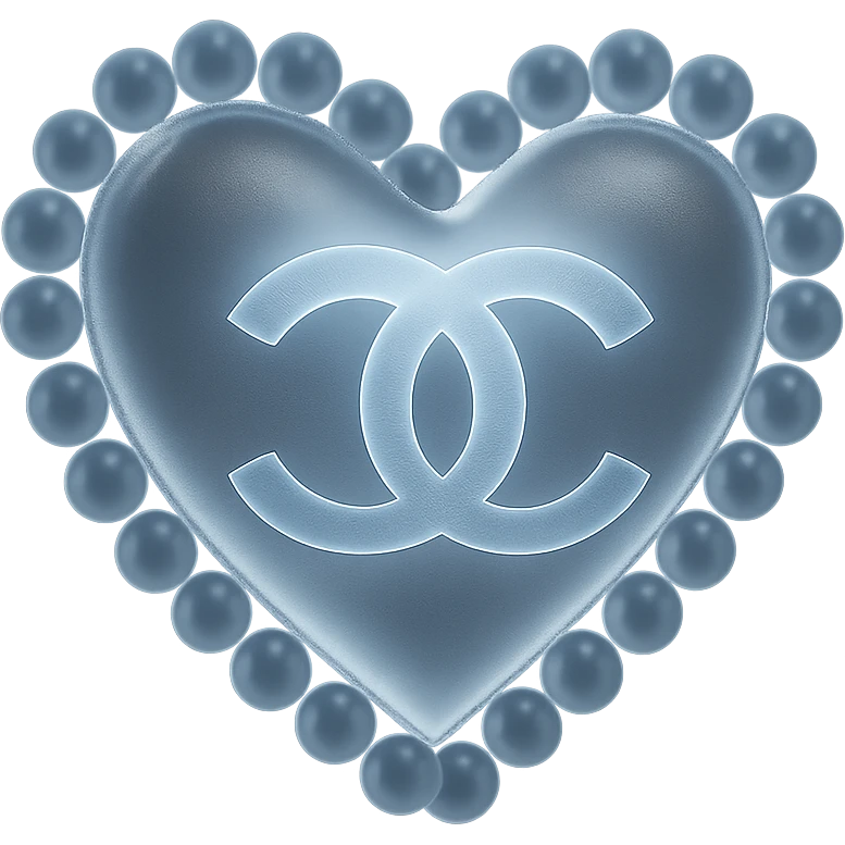 Keep the Chanel heart in metallic silver, surrounded by pearls, featuring interlocking C's, refined and timeless, with no background. emoji