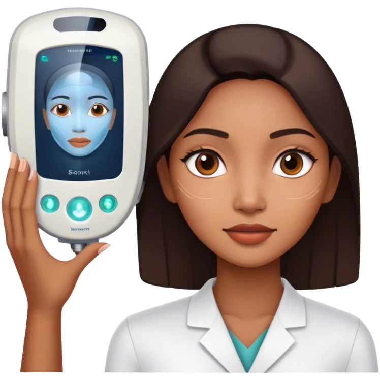 A beauty Indonesian woman with scanning animation in her face indicating skin scanner for dermatology purpose. emoji