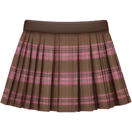 Brown and pink tartan pleated mini skirt, isolated emoji