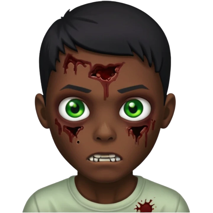 garoto zumbi com cabelo preto e ferimento no rosto emoji