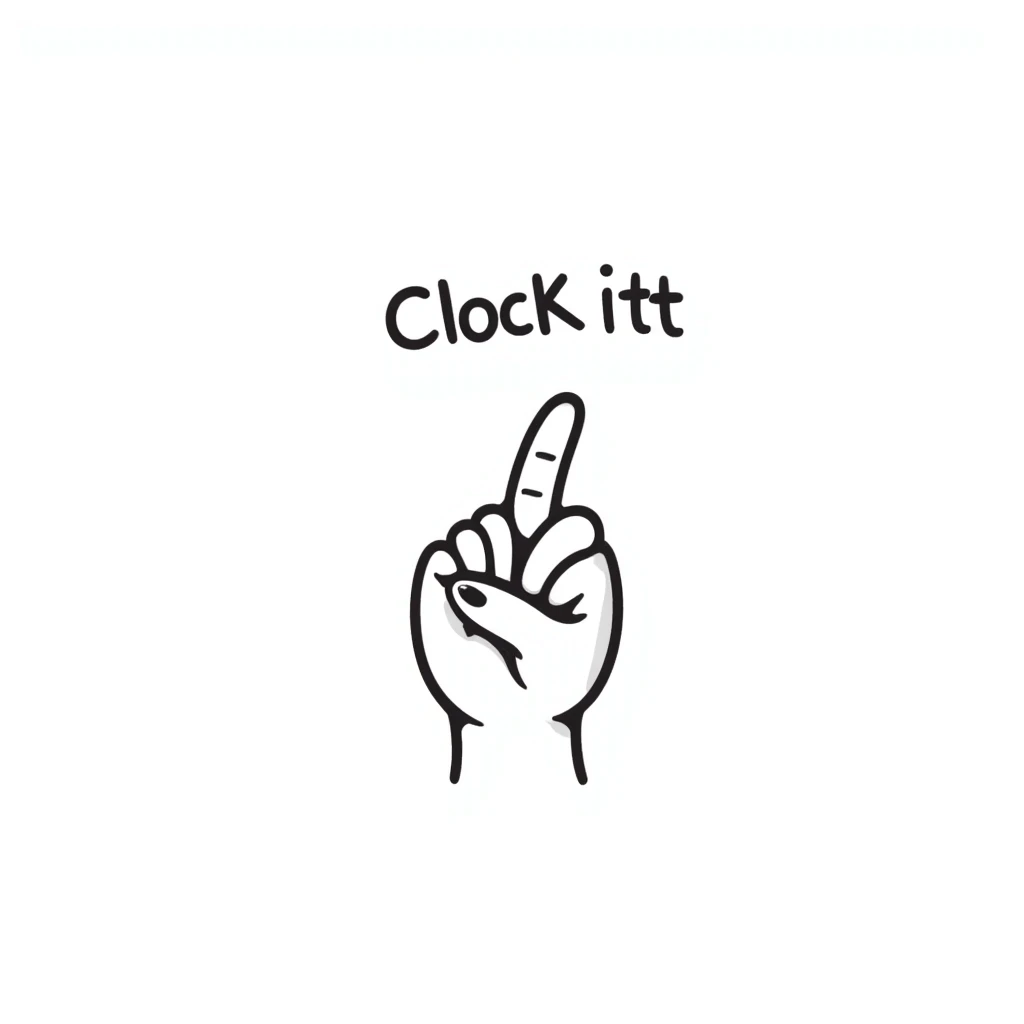pinching hand emoji with the phrase 'clock ittt', doodle style, playful text emoji