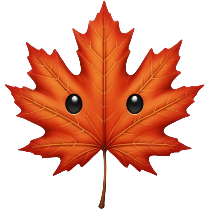 emoji, feuille d'érable couleur vermeille, deux yeux ronds noirs brillants emoji