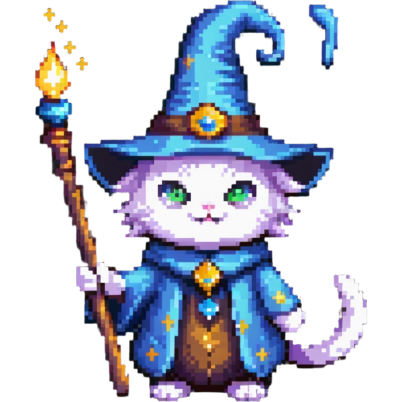 cat wizard with magic wand and wizard hat emoji