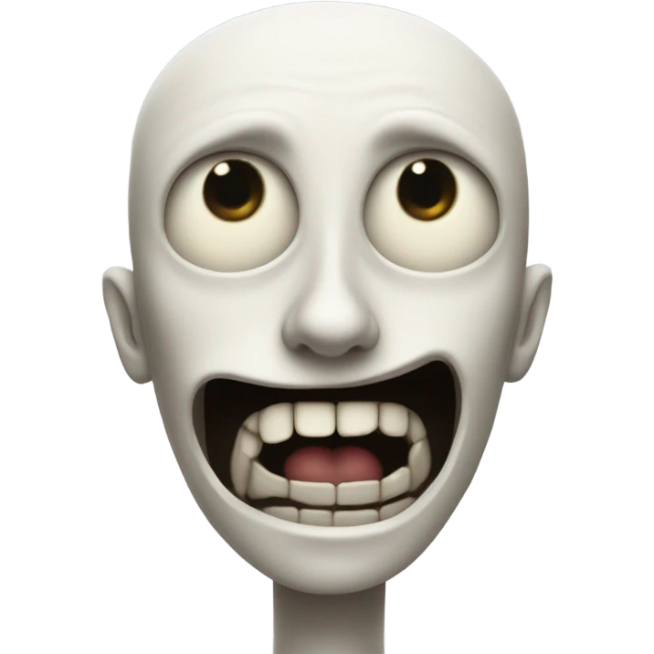 Tall, white, skinny humanoid with void eyes and a gaping mouth emoji