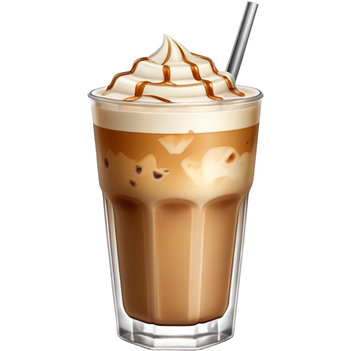 iced latte in realistic glass with ice and creamy coffee, high resolution, iOS style emoji emoji