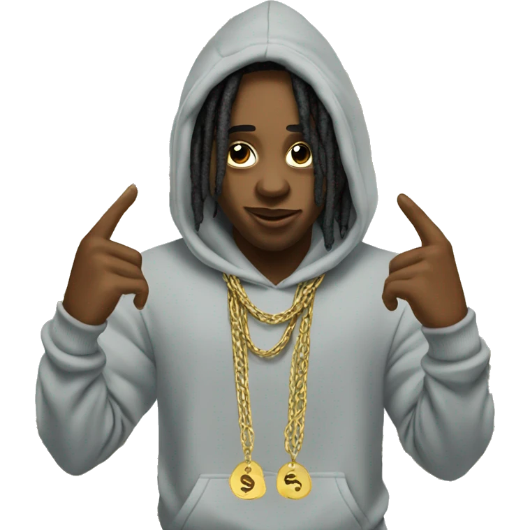 young hustler with dreads holding money with both hands wearing a hoodie  with gold jewelry chains on emoji