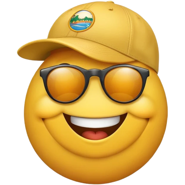 Happy yellow emoji with sunglasses and a baseball cap that says florida emoji