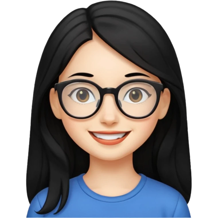 chica cabello largo negro, con lentes que este muy feliz emoji