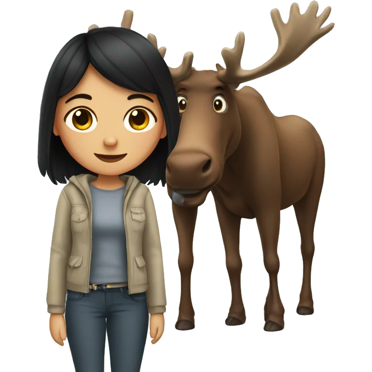 black haired girl and a moose  emoji