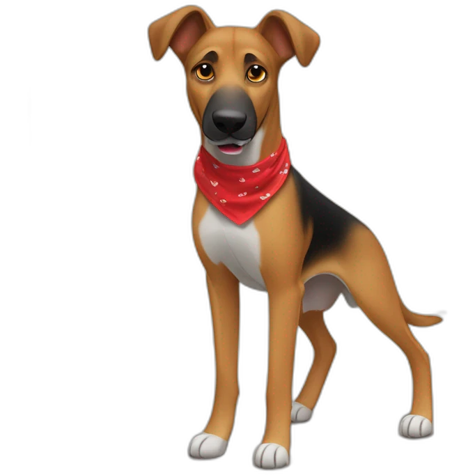 65% Coonhound 35% German Shepherd mix dog wearing small plain red bandana walking left emoji