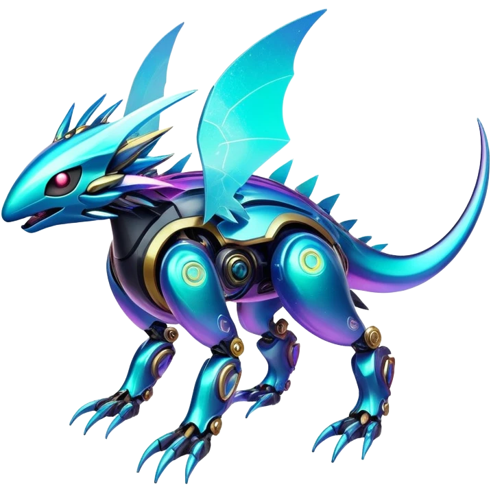  Epic legendary rare glowing mechanical Shiny sparkly transparent bioluminescent luminescent vibrant bright pastel dark exotic iridescent colorful gradients futuristic modern metallic glossy glittery fantasy-cyber-Fakémon-Pokémon-Vernid-creature emoji
