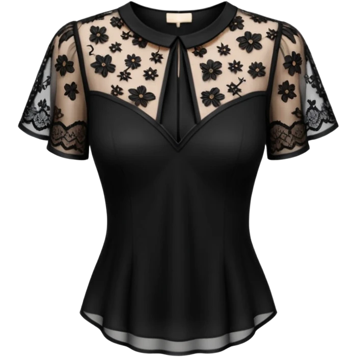 Realistic womens black sheer blouse, detailed dark black lace
 emoji