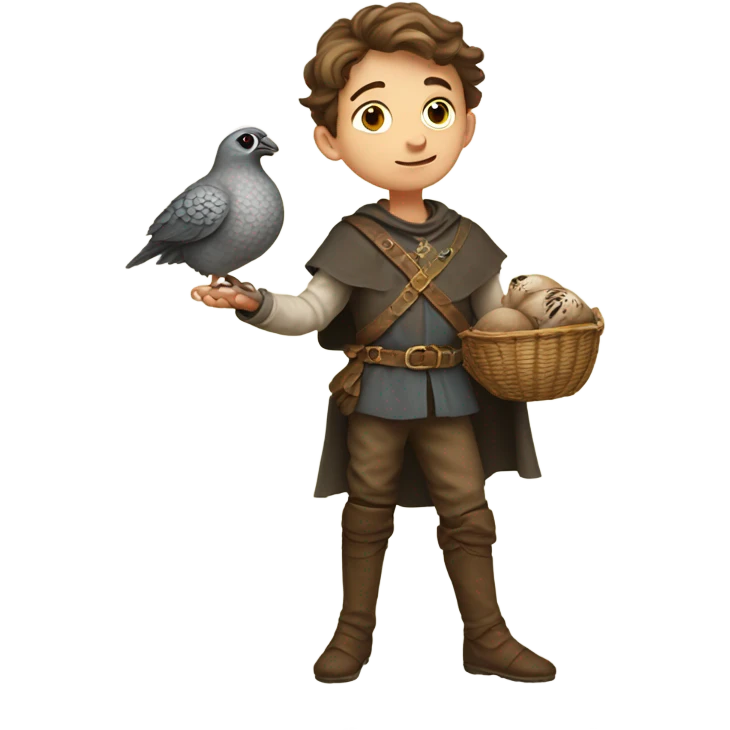 European boy in medieval clothes with a flying quail emoji