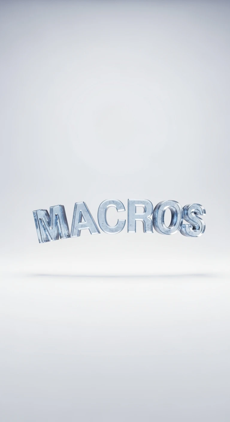 le parole "macros" fluttuano in aria, sfondo bianco emoji