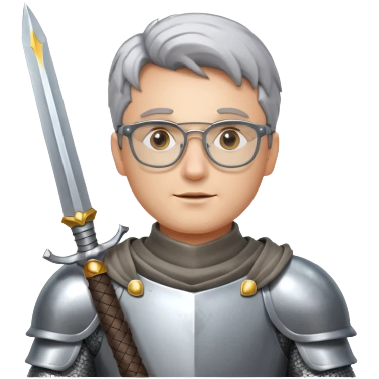 Knight holding sword, wearing glasses — glasses shining reflection emoji