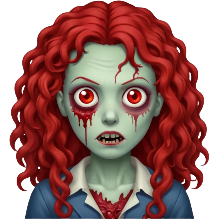 a zombie with long dark red curly hair emoji
