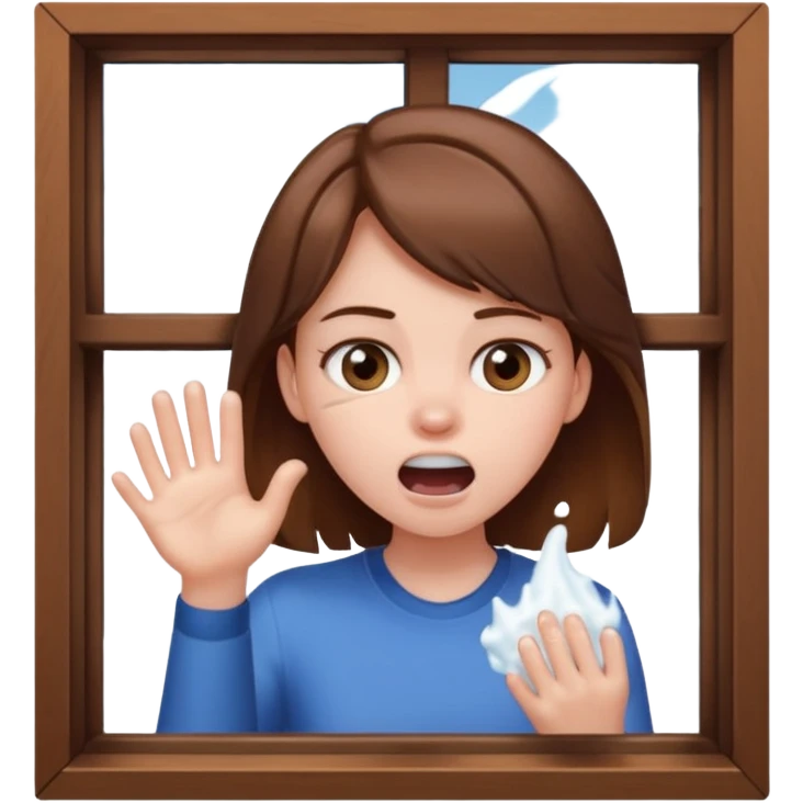 Brown haired girl Foaming at the mouth clawing at a window emoji