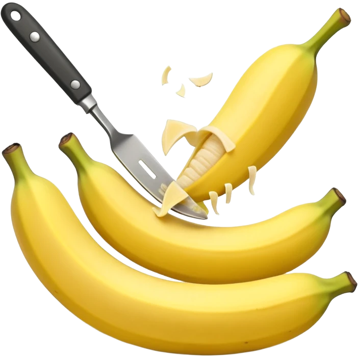 A peeled-off banana being chopped in small banana slices emoji