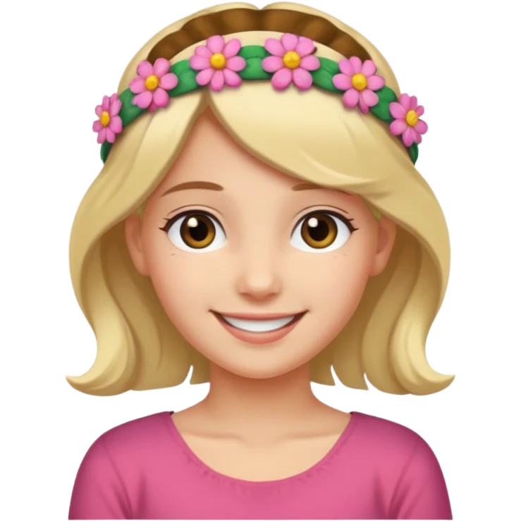 Girl wearing floral headband and smile emoji
