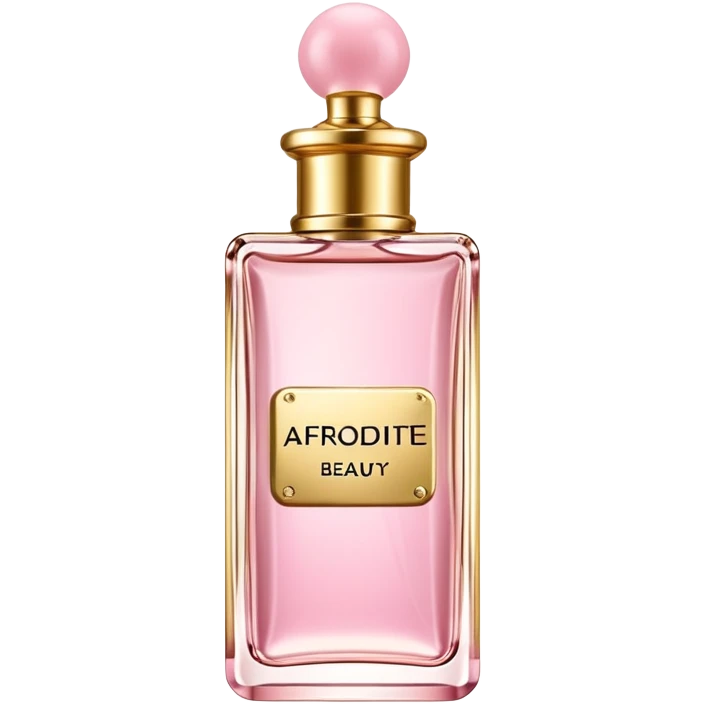 rectangle perfume light pink liquid gold cylinder cap written AFRODITE by YASMIN BEAUTY emoji