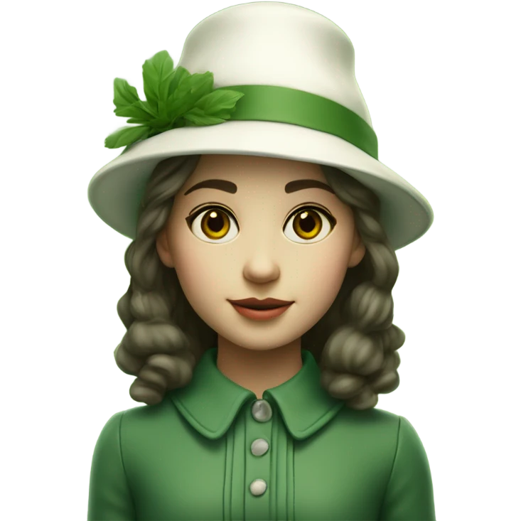 a girl with a white hat and a green background with a green background and a green background with a green background and a green background with a white girl with a, Ada Gladys Killins, aestheticism, foto realistic, a character portrait emoji