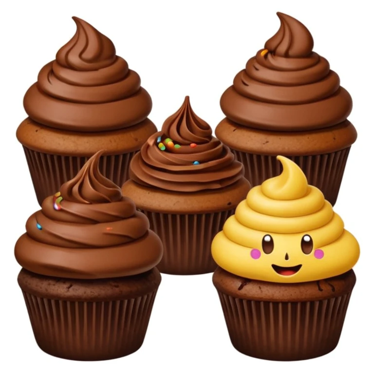 multiple cupcakes decorated with poop emoji faces, transparent background emoji