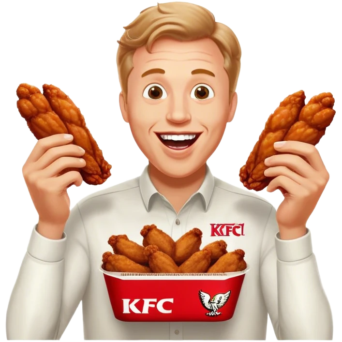 "Create an emoji of a white man holding KFC chicken wings with a happy and excited expression. Make sure to add the text 'KFC ABSOLUTE CINEMA' in large, bold letters, covering the entire screen and standing out clearly. This text must be included. Use a vibrant and expressive style."





 emoji