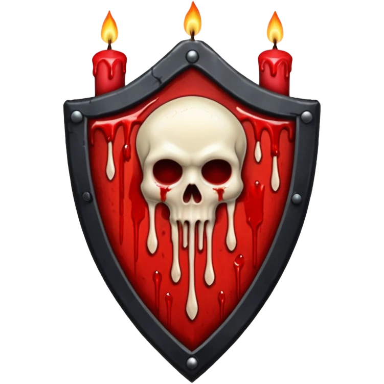 Creepy shield badge, candles, bones, blood dripping, gothic horror design, no background
 emoji